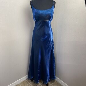 Vintage Y2K Faviana Maxi Dress Juniors 11/12 Glamour Blue Iridescent Fit & Flare